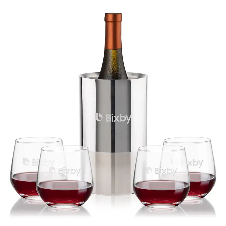 Ensemble refroidisseur de vin Catania et 4 verres à vin sans pied Garland 13 oz