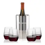 Ensemble refroidisseur de vin Catania et 4 verres à vin sans pied Germain 12.5 oz