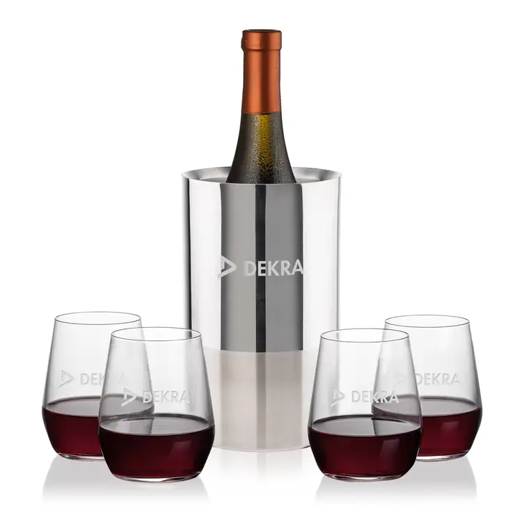Ensemble refroidisseur de vin Catania et 4 verres à vin sans pied Germain 12.5 oz
