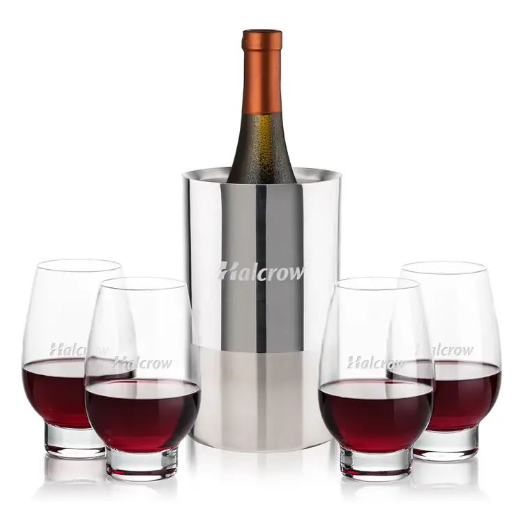 Ensemble refroidisseur de vin Catania et 4 verres à vin sans pied Glenarden