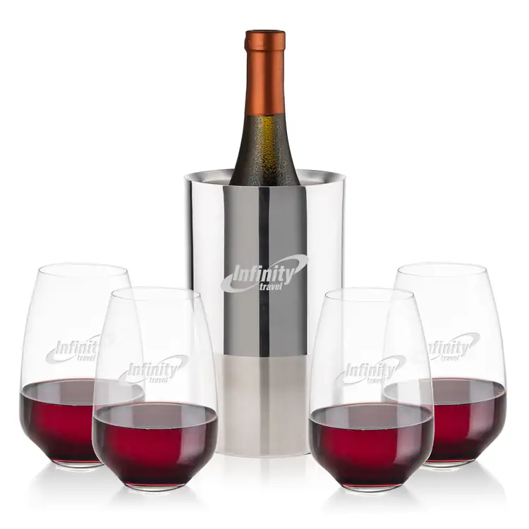 Catania Wine Cooler and 4 Oldham 15 oz Stemless Wine Glass Set