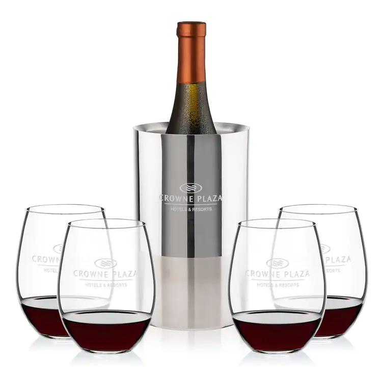 Catania Wine Cooler and 4 RIEDEL Stemless Wine Glass Set