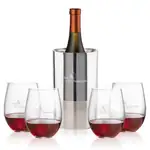 Ensemble refroidisseur de vin Catania et 4 verres à vin sans pied Redmond