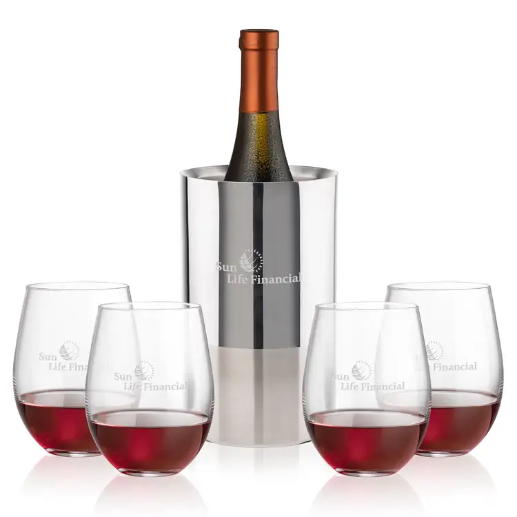 Catania Wine Cooler and 4 Redmond Stemless Wine Glass Set