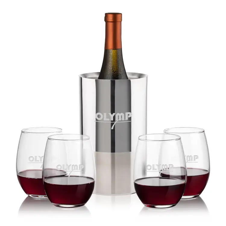 Catania Wine Cooler and 4 Stanford Stemless Wine Glass Set