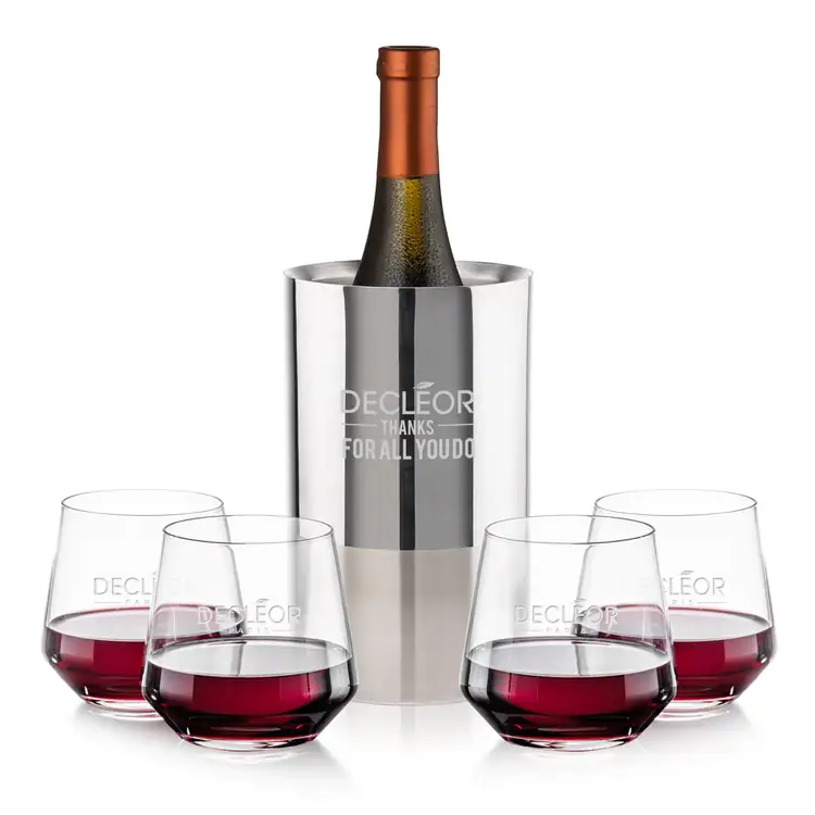 Catania Wine Cooler and 4 Tucson 13.5 oz Stemless Wine Glass Set