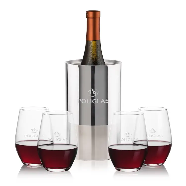 Ensemble refroidisseur de vin Catania et 4 verres à vin sans pied Vale