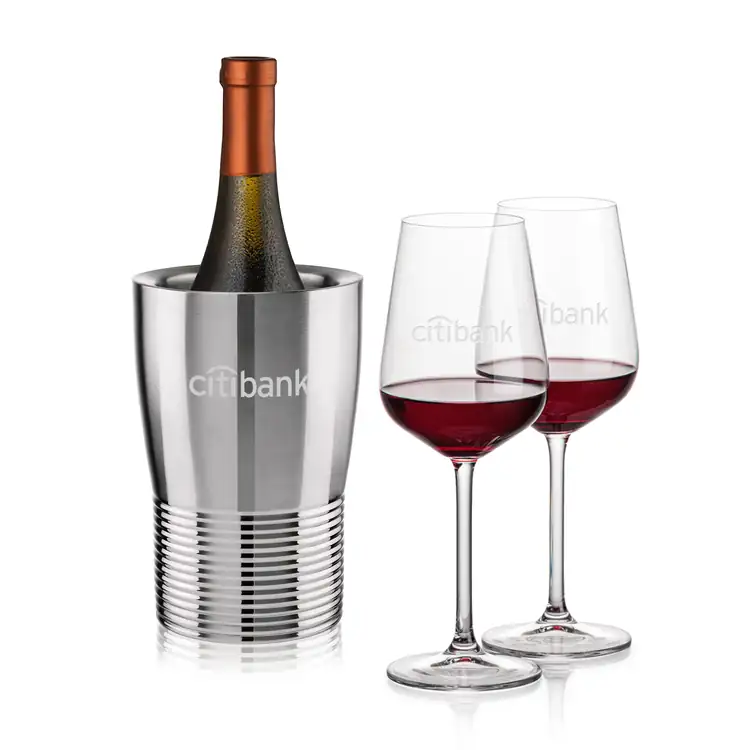 Genoa Wine Cooler and 2 Elderwood Wine Glass Set