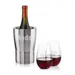 Ensemble refroidisseur de vin Genoa et 2 verres à vin sans pied Boston