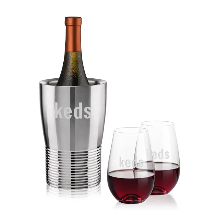 Genoa Wine Cooler and 2 Boston Stemless Wine Glass Set