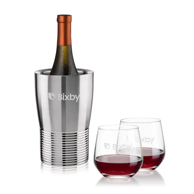Genoa Wine Cooler and 2 Garland 13 oz Stemless Wine Glass Set