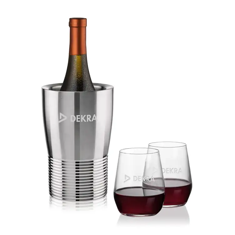 Genoa Wine Cooler and 2 Germain 12.5 oz Stemless Wine Glass Set
