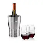 Ensemble refroidisseur de vin Genoa et 2 verres à vin sans pied Laurent 18.5 oz