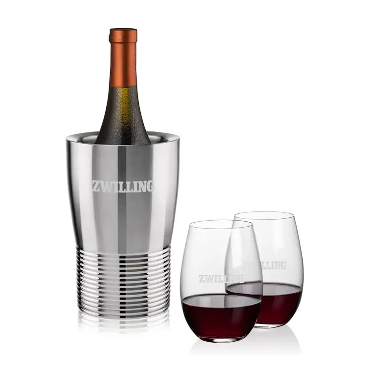 Genoa Wine Cooler and 2 Laurent 18.5 oz Stemless Wine Glass Set