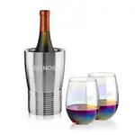 Ensemble refroidisseur de vin Genoa et 2 verres à vin sans pied Miami 19 oz