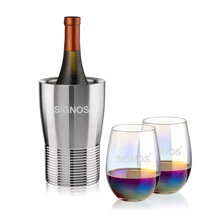 Genoa Wine Cooler and 2 Miami 19 oz Stemless Wine Glass Set