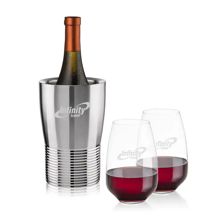 Genoa Wine Cooler and 2 Oldham 15 oz Stemless Wine Glass Set