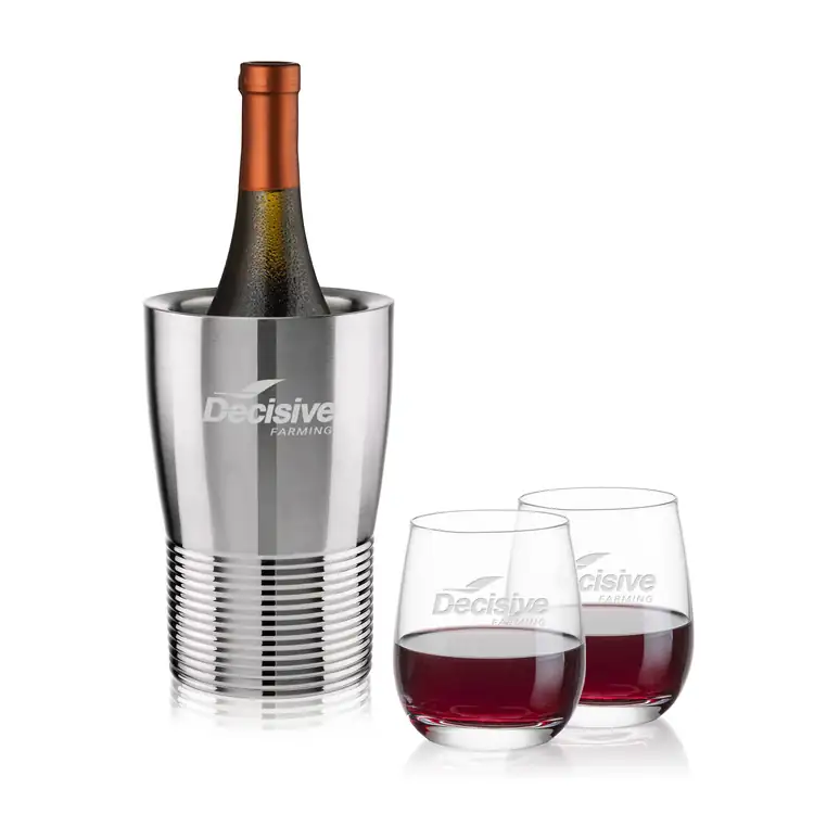 Genoa Wine Cooler and 2 Salem 11.5 oz Stemless Wine Glass Set