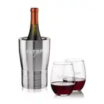 Ensemble refroidisseur de vin Genoa et 2 verres à vin sans pied Stanford