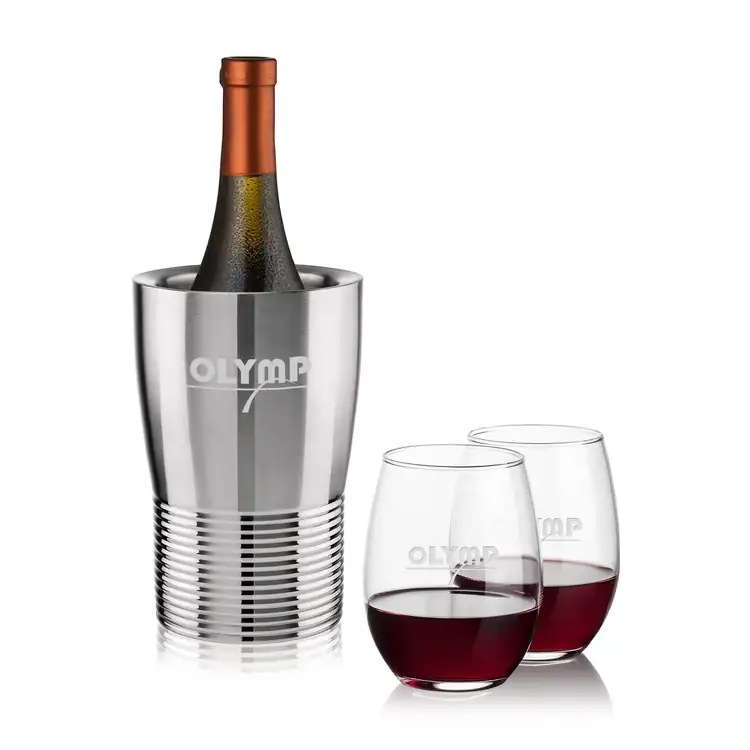 Genoa Wine Cooler and 2 Stanford Stemless Wine Glass Set