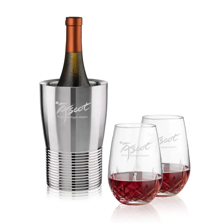 Genoa Wine Cooler and 2 Templeton Stemless Wine Glass Set