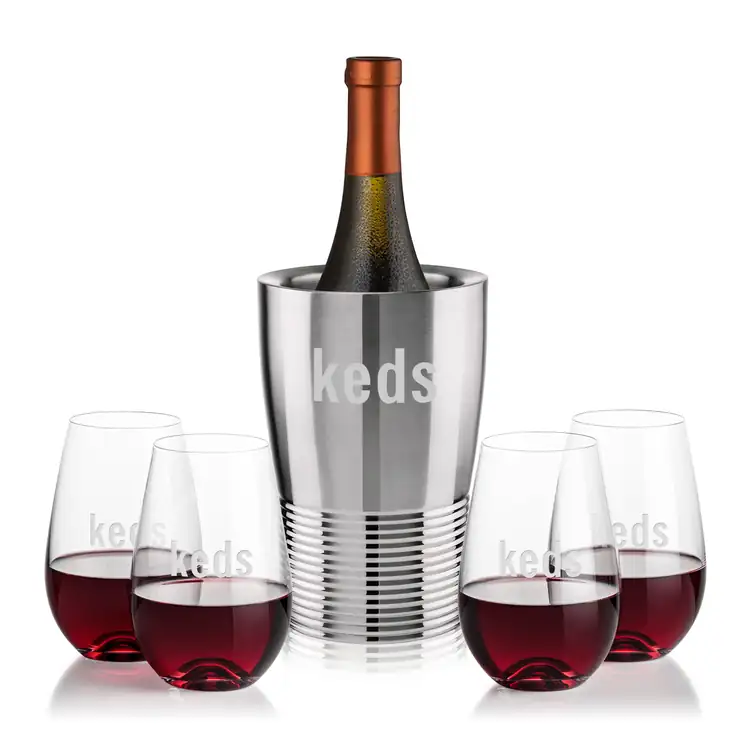Genoa Wine Cooler and 4 Boston Stemless Wine Glass Set