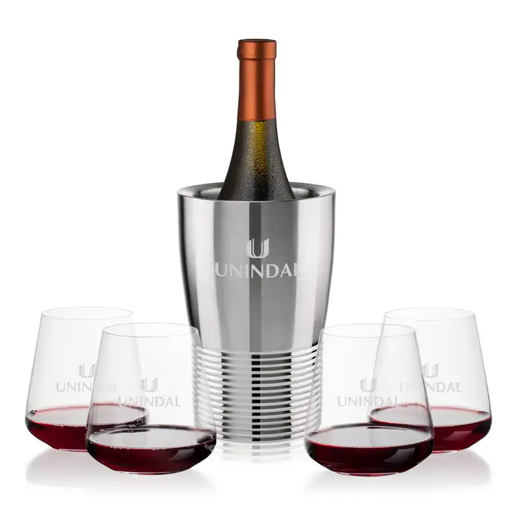 Genoa Wine Cooler and 4 Breckland Stemless Wine Glass Set