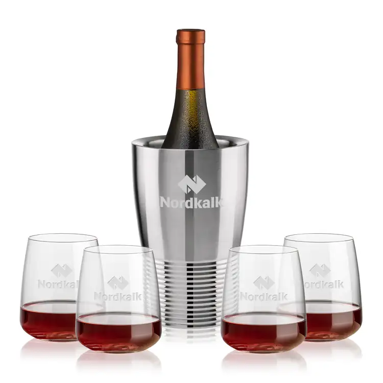 Genoa Wine Cooler and 4 Dunhill 12.25 oz Stemless Wine Glass Set