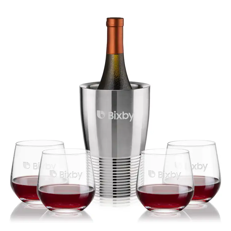 Genoa Wine Cooler and 4 Garland 13 oz Stemless Wine Glass Set