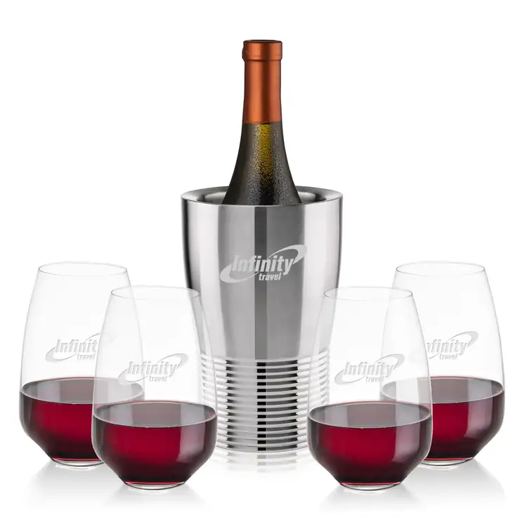 Genoa Wine Cooler and 4 Oldham 15 oz Stemless Wine Glass Set