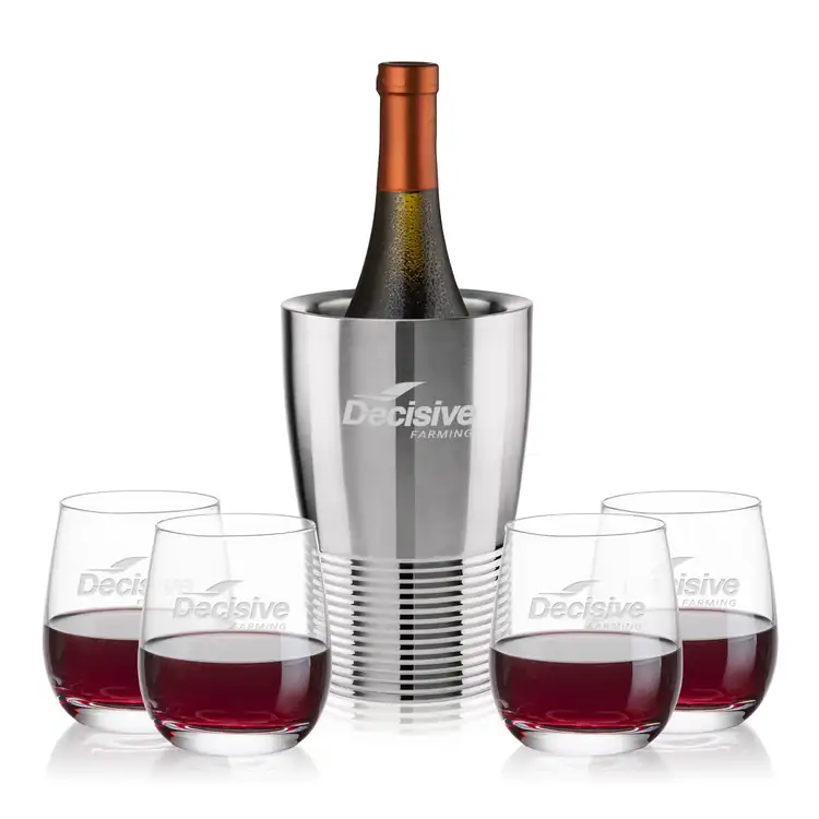 Genoa Wine Cooler and 4 Salem 11.5 oz Stemless Wine Glass Set
