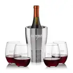 Ensemble refroidisseur de vin Genoa et 4 verres à vin sans pied Stanford