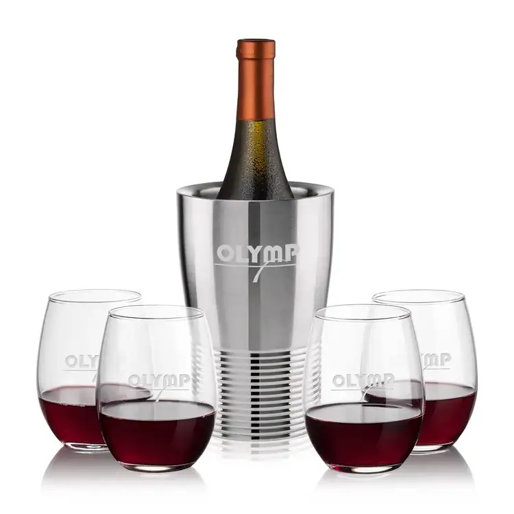 Ensemble refroidisseur de vin Genoa et 4 verres à vin sans pied Stanford