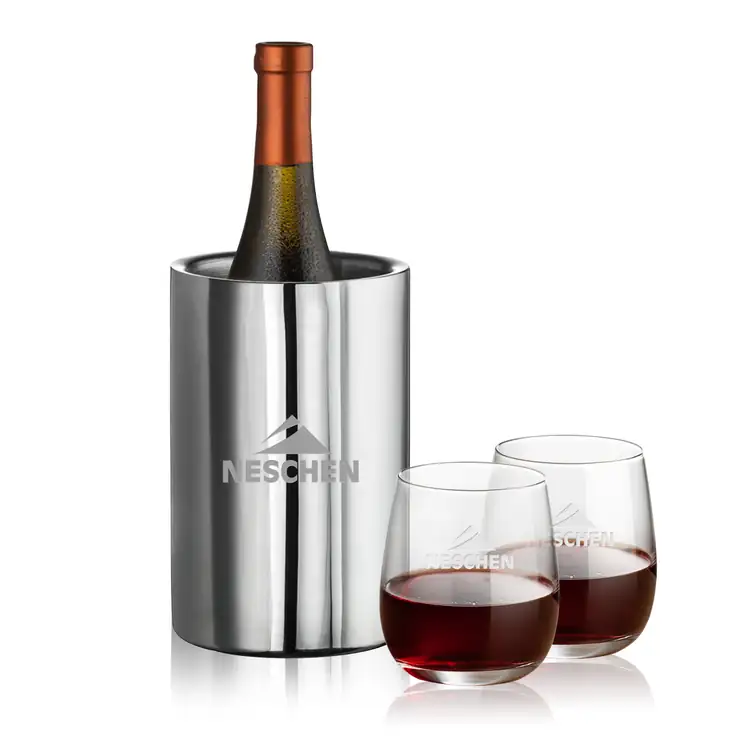 Jacobs Wine Cooler and 2 Crestview 12 oz Stemless Wine Glass Set