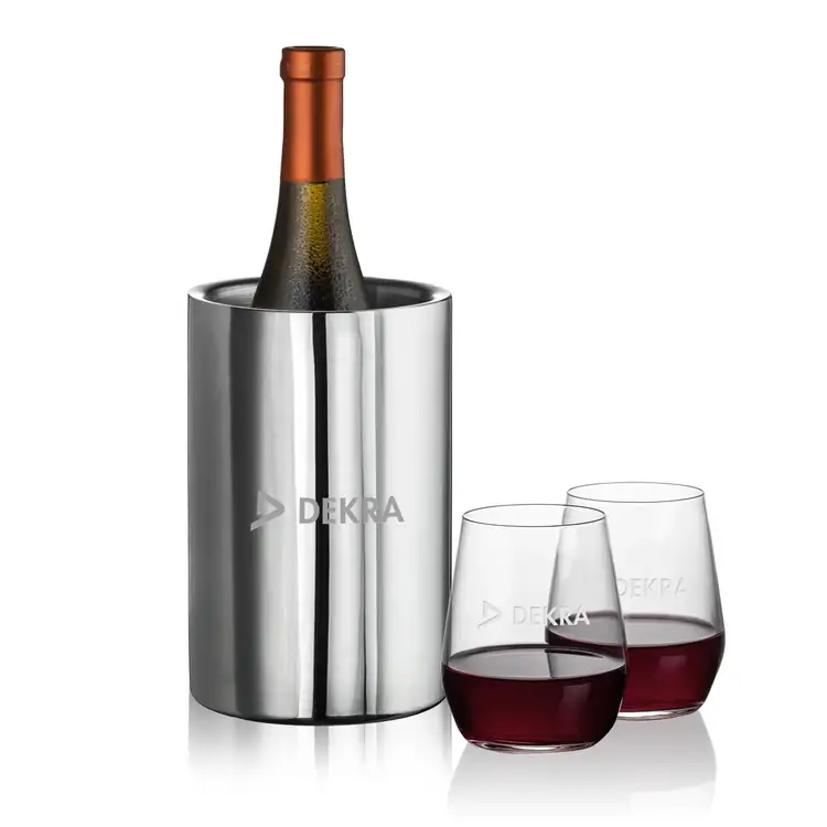 Jacobs Wine Cooler and 2 Germain 12.5 oz Stemless Wine Glass Set