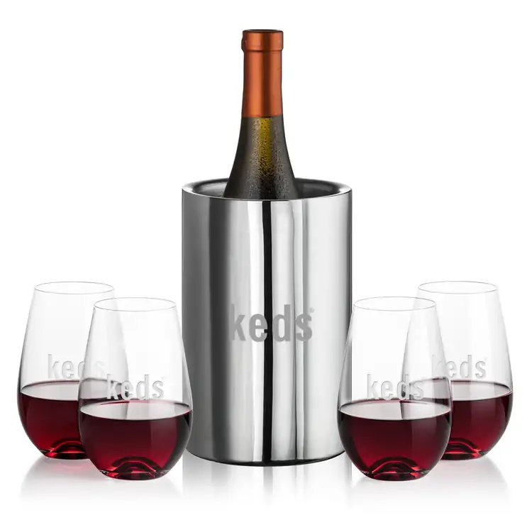 Jacobs Wine Cooler and 4 Boston Stemless Wine Glass Set