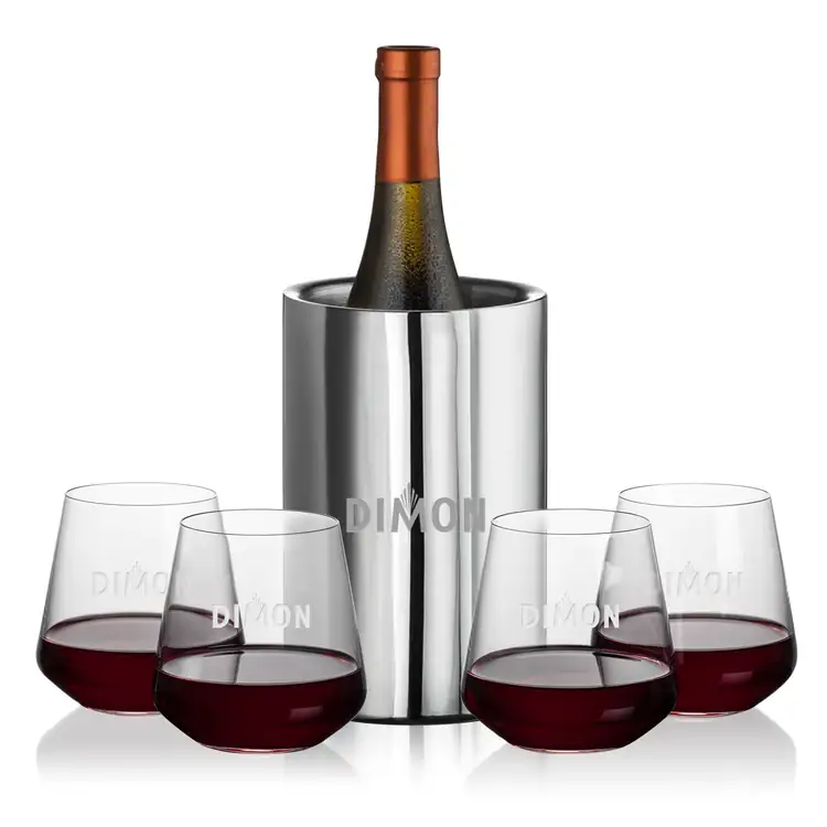 Jacobs Wine Cooler and 4 Cannes 13.5 oz Stemless Wine Glass Set