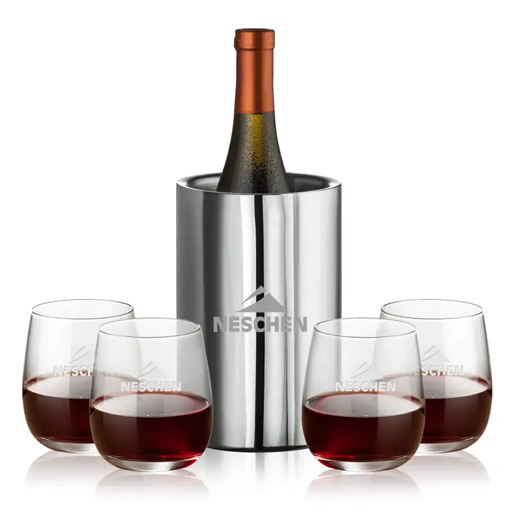 Ensemble refroidisseur de vin Jacobs et 4 verres à vin sans pied Crestview 12 oz