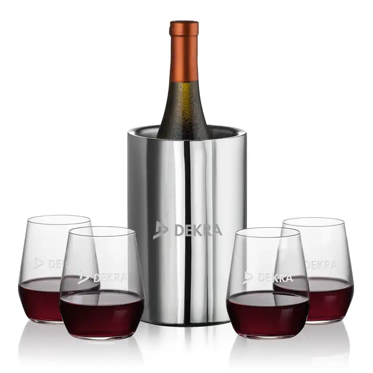 Jacobs Wine Cooler and 4 Germain 12.5 oz Stemless Wine Glass Set