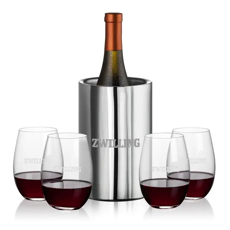 Jacobs Wine Cooler and 4 Laurent 18.5 oz Stemless Wine Glass Set