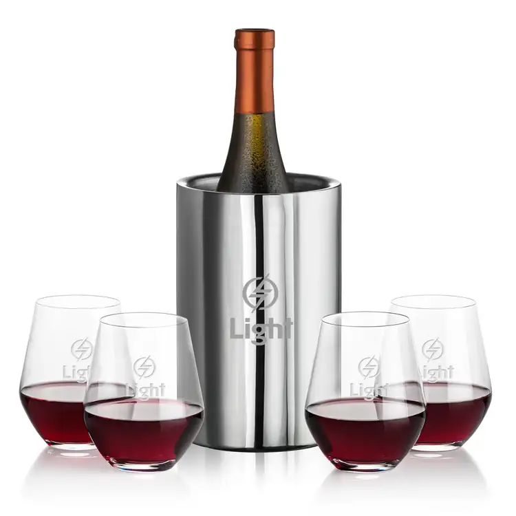 Jacobs Wine Cooler and 4 Reina Stemless Wine Glass Set