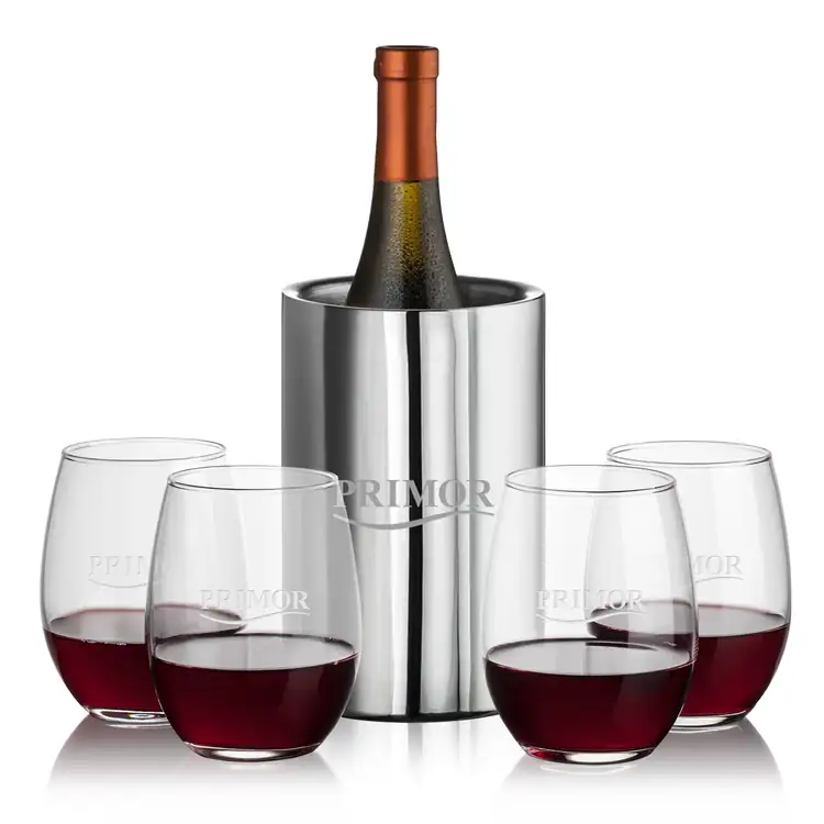 Jacobs Wine Cooler and 4 Stanford Stemless Wine Glass Set