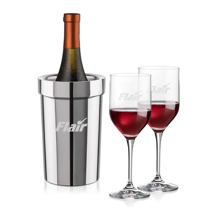 Milano Wine Cooler and 2 Belmont 11 oz Wine Glass Set
