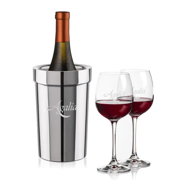 Milano Wine Cooler and 2 Danforth Wine Glass Set