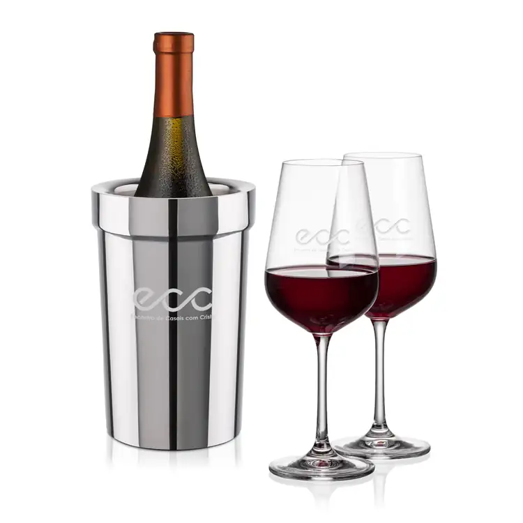Milano Wine Cooler and 2 Laurent 12 oz Wine Glass Set