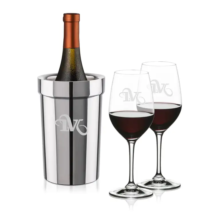 Ensemble refroidisseur de vin Milano et 2 verres à vin RIEDEL Oenologue