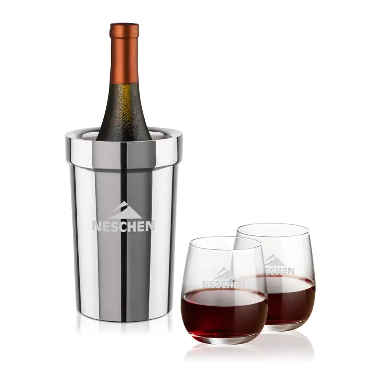 Milano Wine Cooler and 2 Crestview 12 oz Stemless Wine Glass Set