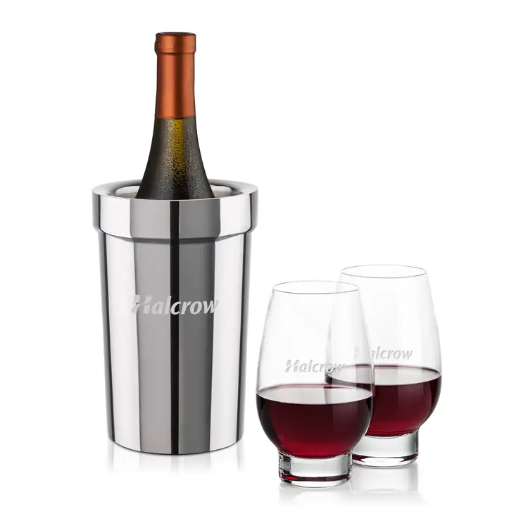 Milano Wine Cooler and 2 Glenarden Stemless Wine Glass Set