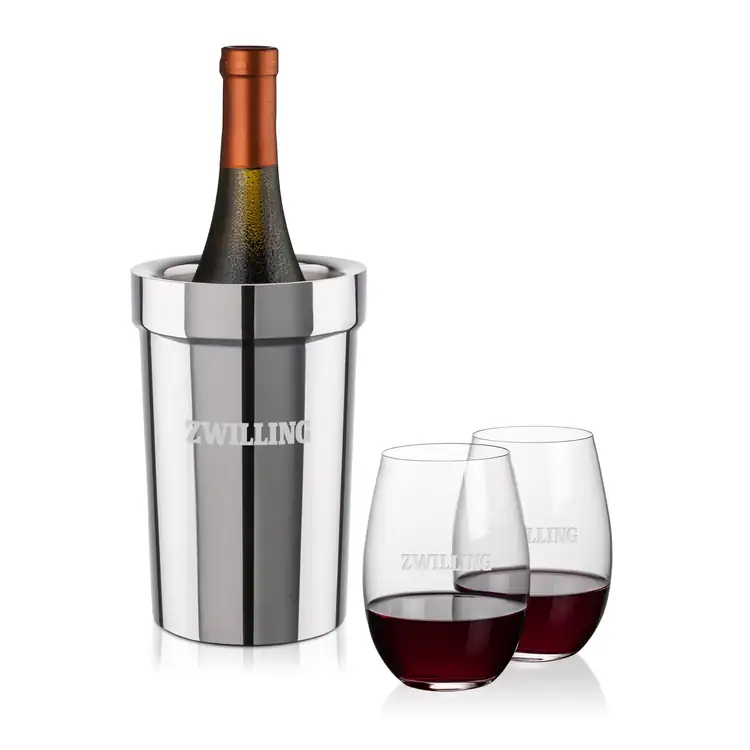 Milano Wine Cooler and 2 Laurent 18.5 oz Stemless Wine Glass Set