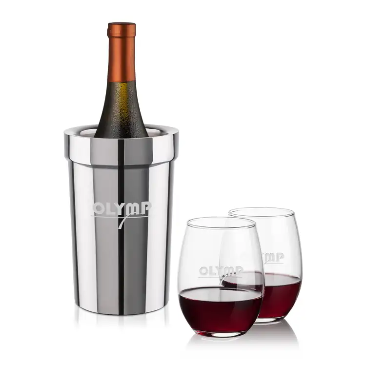 Milano Wine Cooler and 2 Stanford Stemless Wine Glass Set